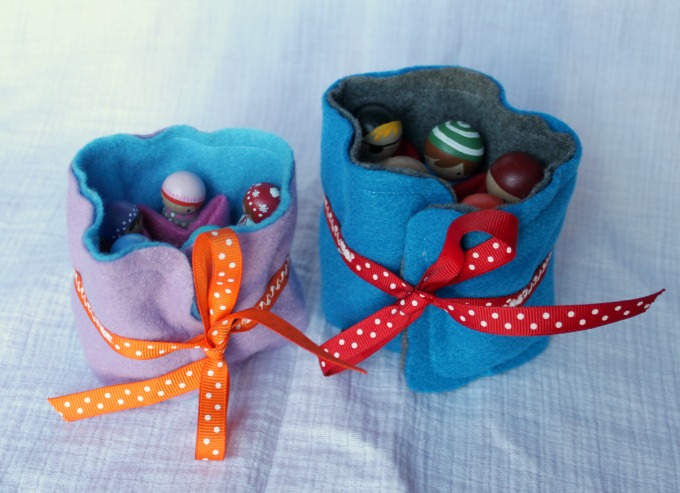 Peg and Plum peg dolls in sleeping bags