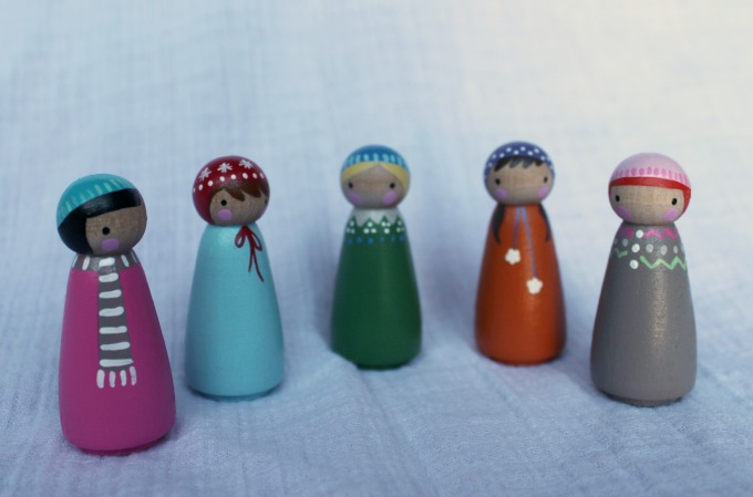 winter girl peg dolls from peg and plum