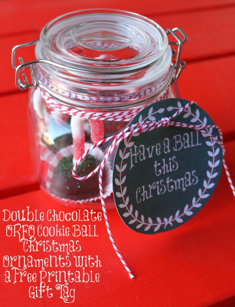 Double Chocolate OREO Cookie Ball Christmas Ornaments with a Free Printable Gift Tag #OREOCookieBall #ad