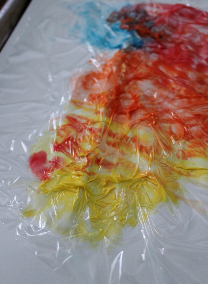 Painting with Cling Wrap with Toddlers
