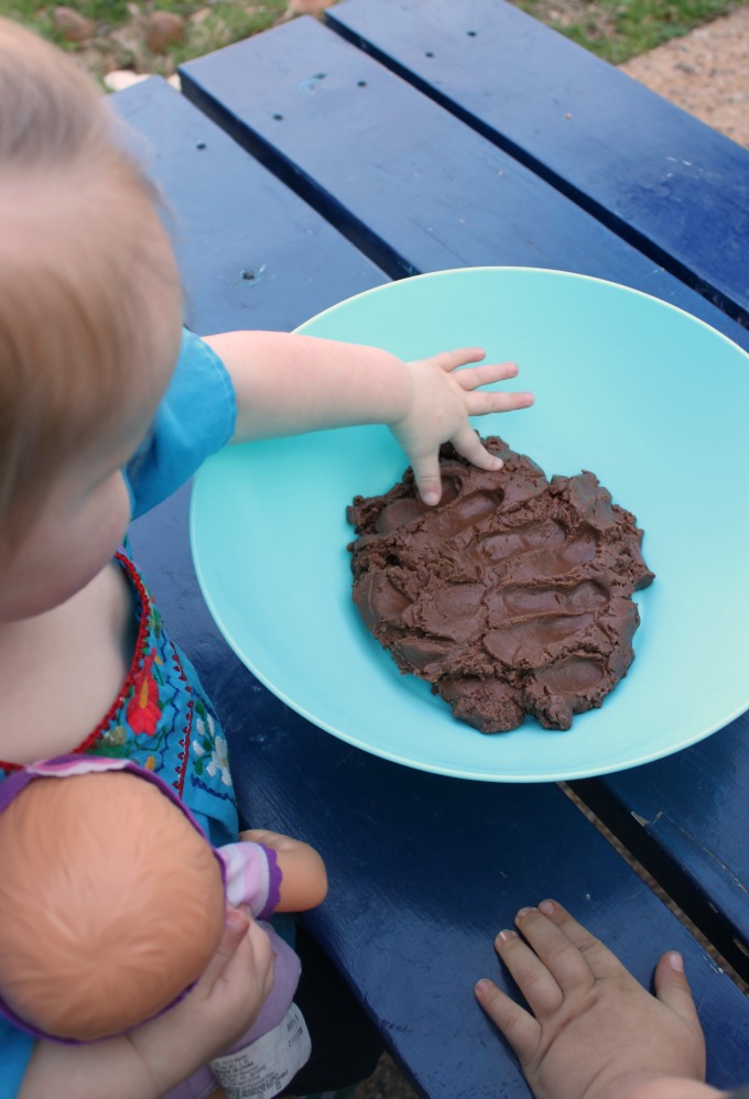 Testing out our taste safe chocolate cinnamon scented sensory dough