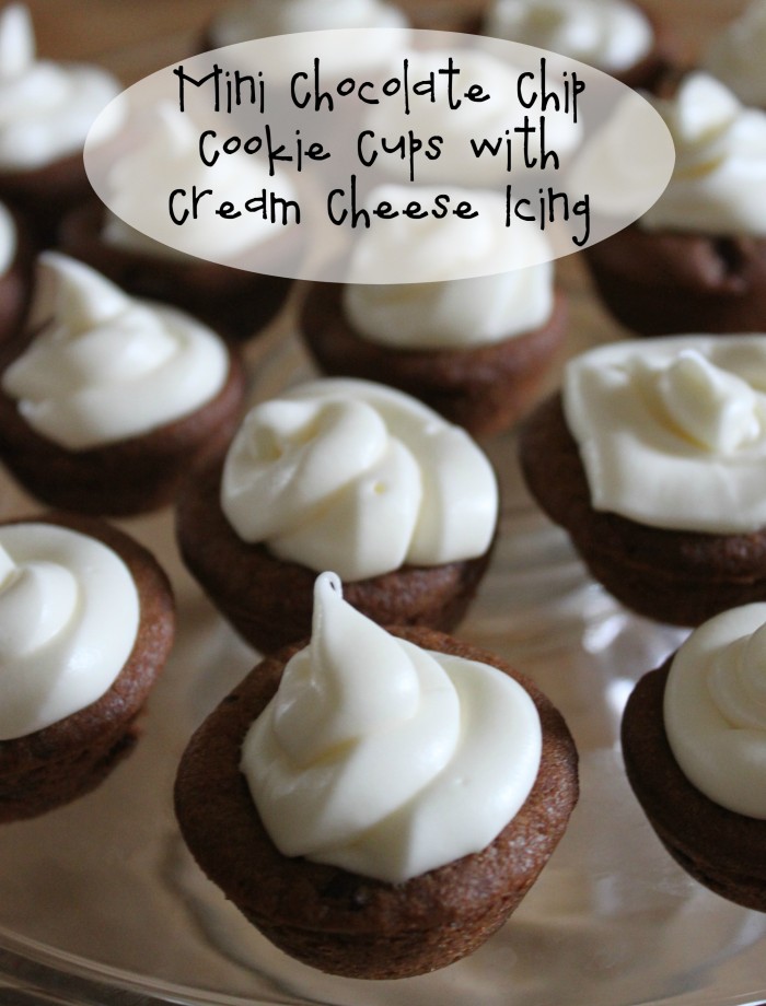 Baking Mini Chocolate Chip Cookie Cups with Cream Cheese Icing