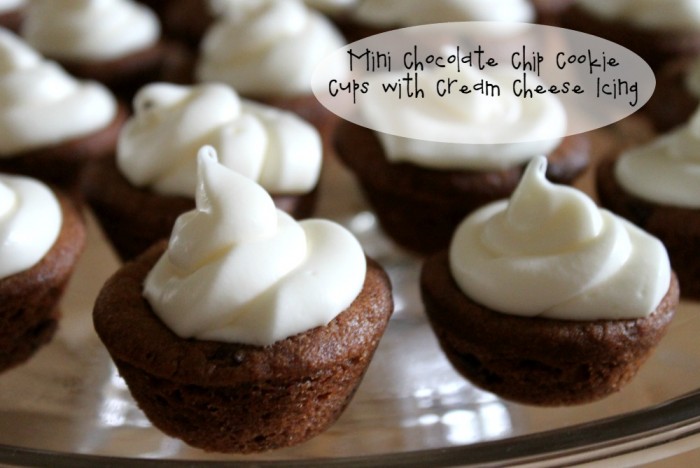 Mini Chocolate Chip Cookie Cups with Cream Cheese Icing